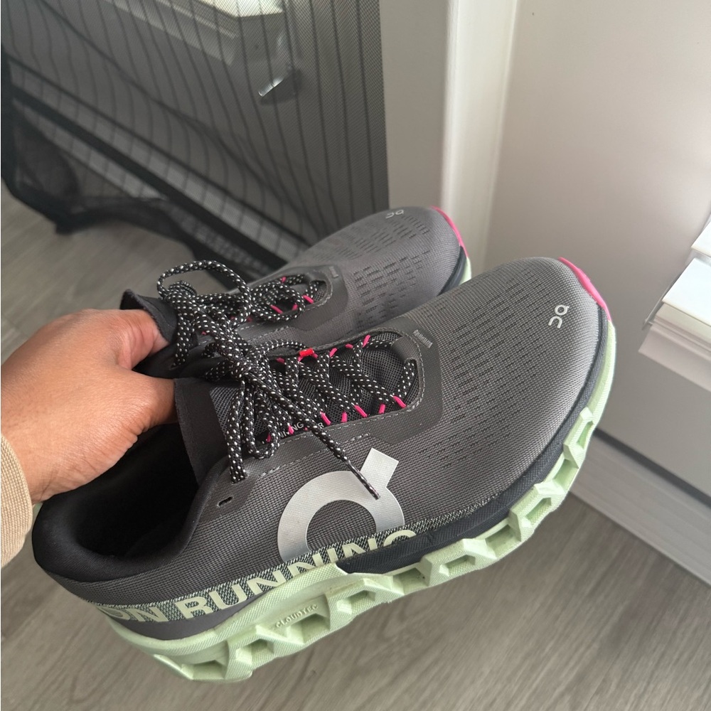 On Running Women's Gray and Pink Athletic Shoes